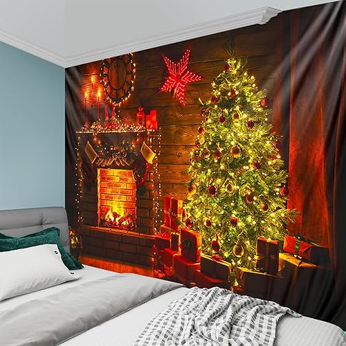 Miniatura 3 de Sevendec Tapiz de Navidad para árbol de Navidad, chimenea, estrella, para colgar en la pared, sala de estar, dormitorio, hogar, dormitorio, 90