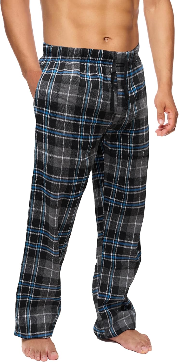 Active Club Men’s Flannel Pajama Pants – Soft Sleep & Lounge Pants with Pockets & Adjustable Drawstring – Plaid Bottoms