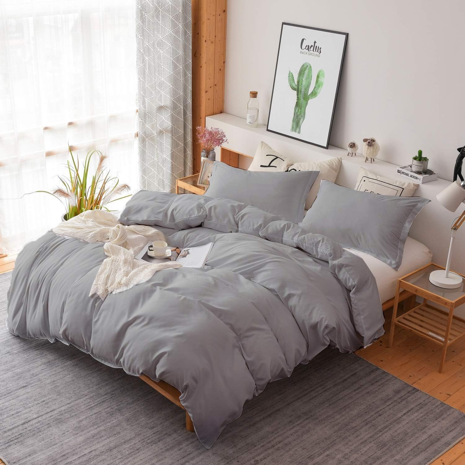 Luxury 1000 Thread Count Certified Egyptian Cotton Full/Queen 90x90 Size 1-Piece Duvet Cover Zipper Closer & Corner Ties | Breathable & Soft | Durable and Fade Resistant Silver Grey Solid : Home & Kitchen