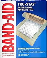 BAND-AID Tru-Stay Large Sterile Sheer Adhesive Pads, 10ct - Flexible Protection for Cuts, Scrapes & Burns
