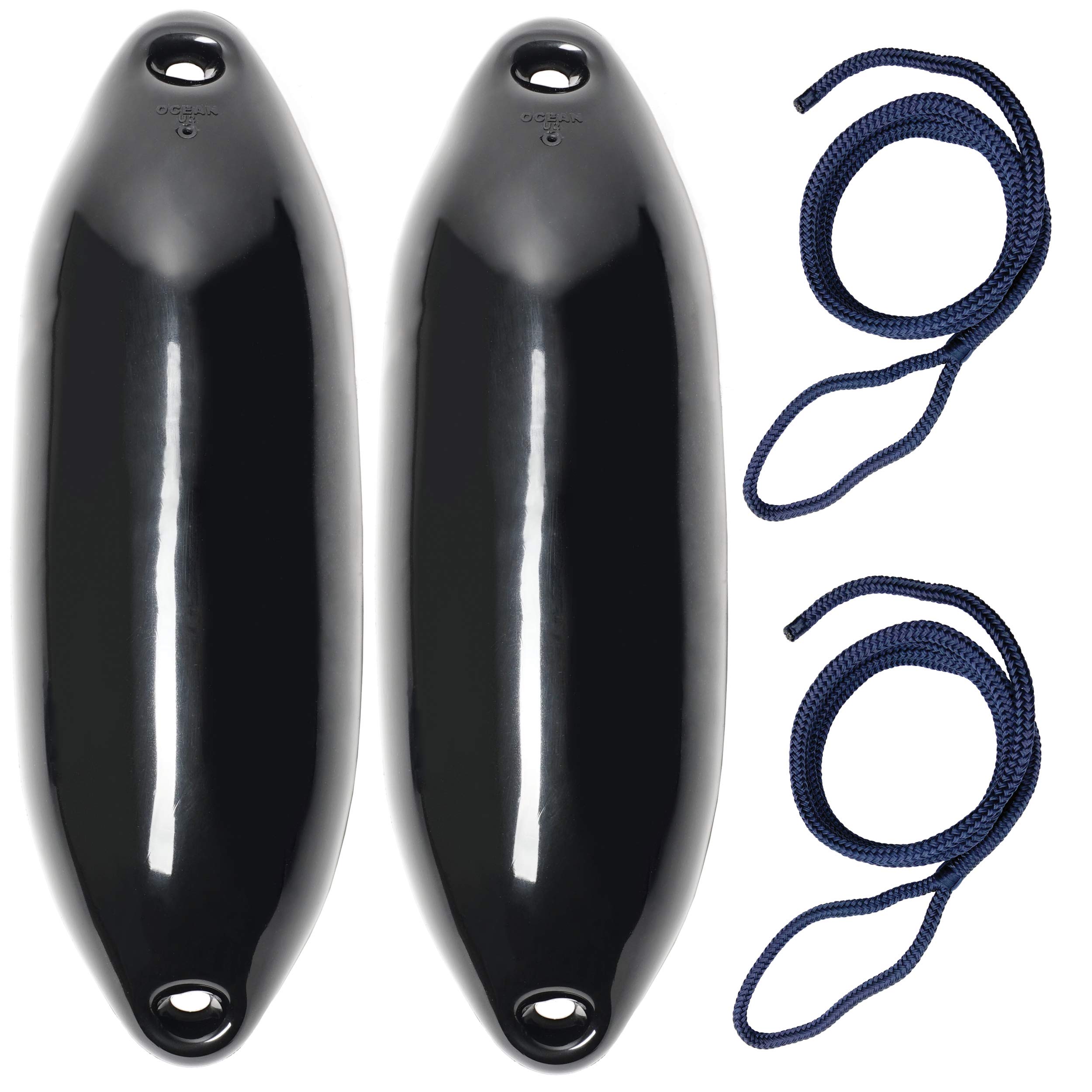2er Set Fender incl. Fenderleinen | U-Serie | Verschiedene Größen und Farben | blau, schwarz, weiß | 33, 40, 50, 56, 64, 76 cm Länge | Boot & Yacht Stegfender, Langfender