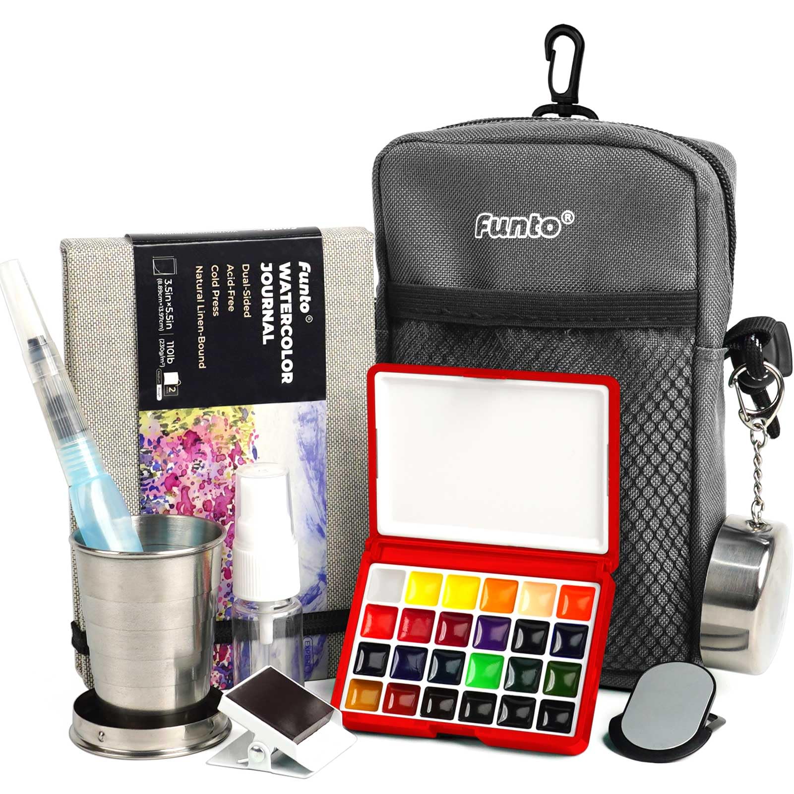 Funto Travel Watercolor Set, 24 Colours, Compact Kit for Outdoor Painting
