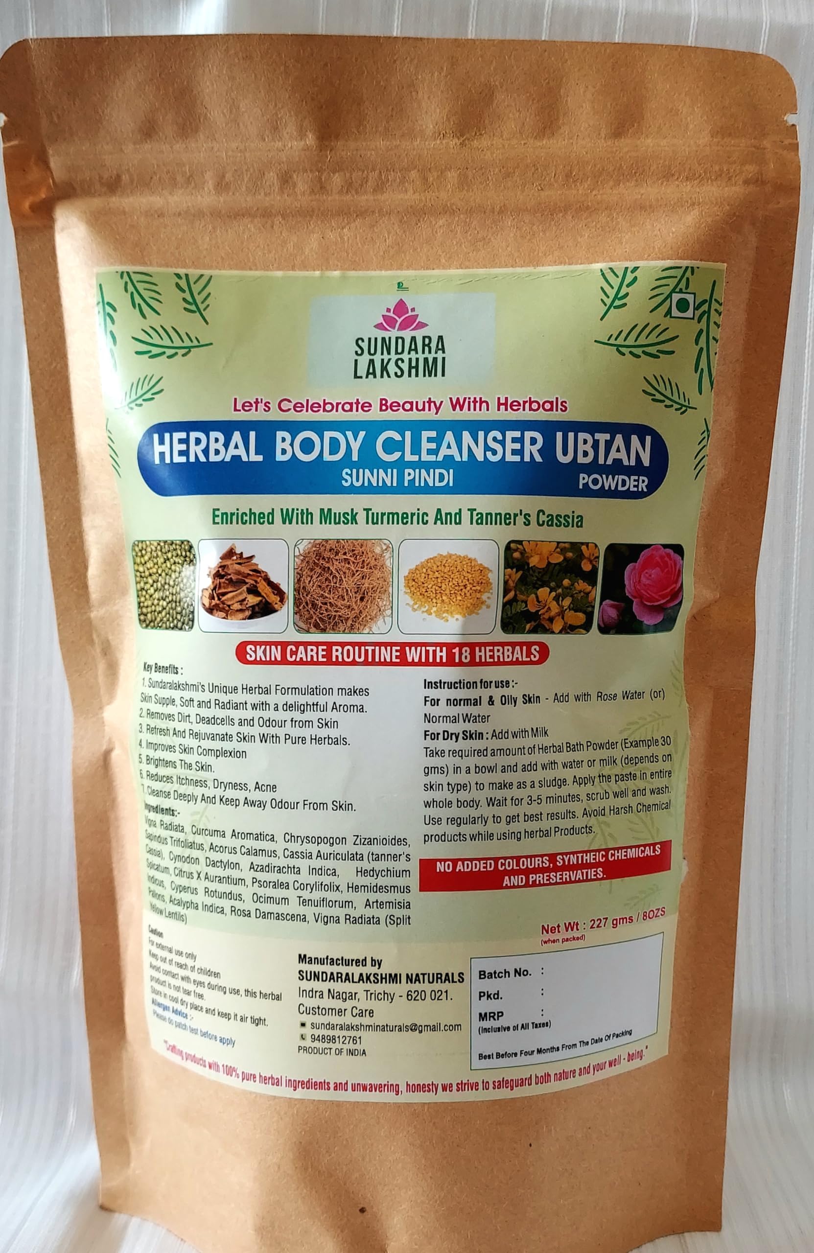 SUNDARA LAKSHMI HERBAL BODY CLEANSER UBTAN.SUNNI PINDI,NALUNGU MAAVU..EXCLUSIVELY CRAFTED FOR GIRLS,WOMEN,BRIDE GROOMS ENRICHED WITH MUSK TURMERIC AND TANNER"S CASSIA.