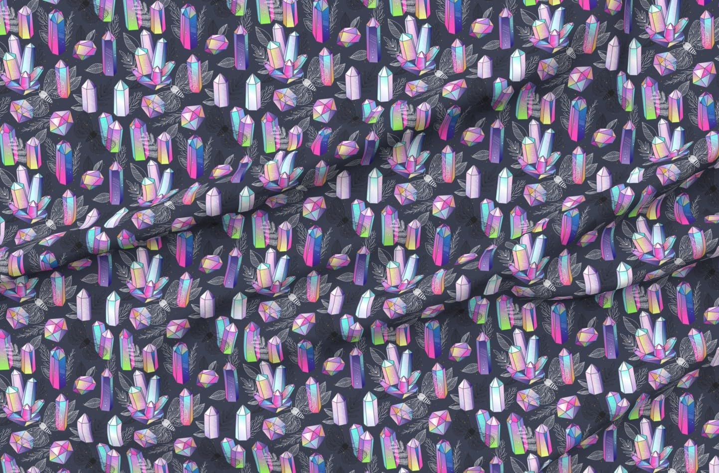 Spoonflower Fabric - Moths Crystals Butterfly Rainbow Witchcraft Printed on Polartec(R) Fleece Fabric by The Yard - Sewing Blankets Loungewear and No-Sew Projects