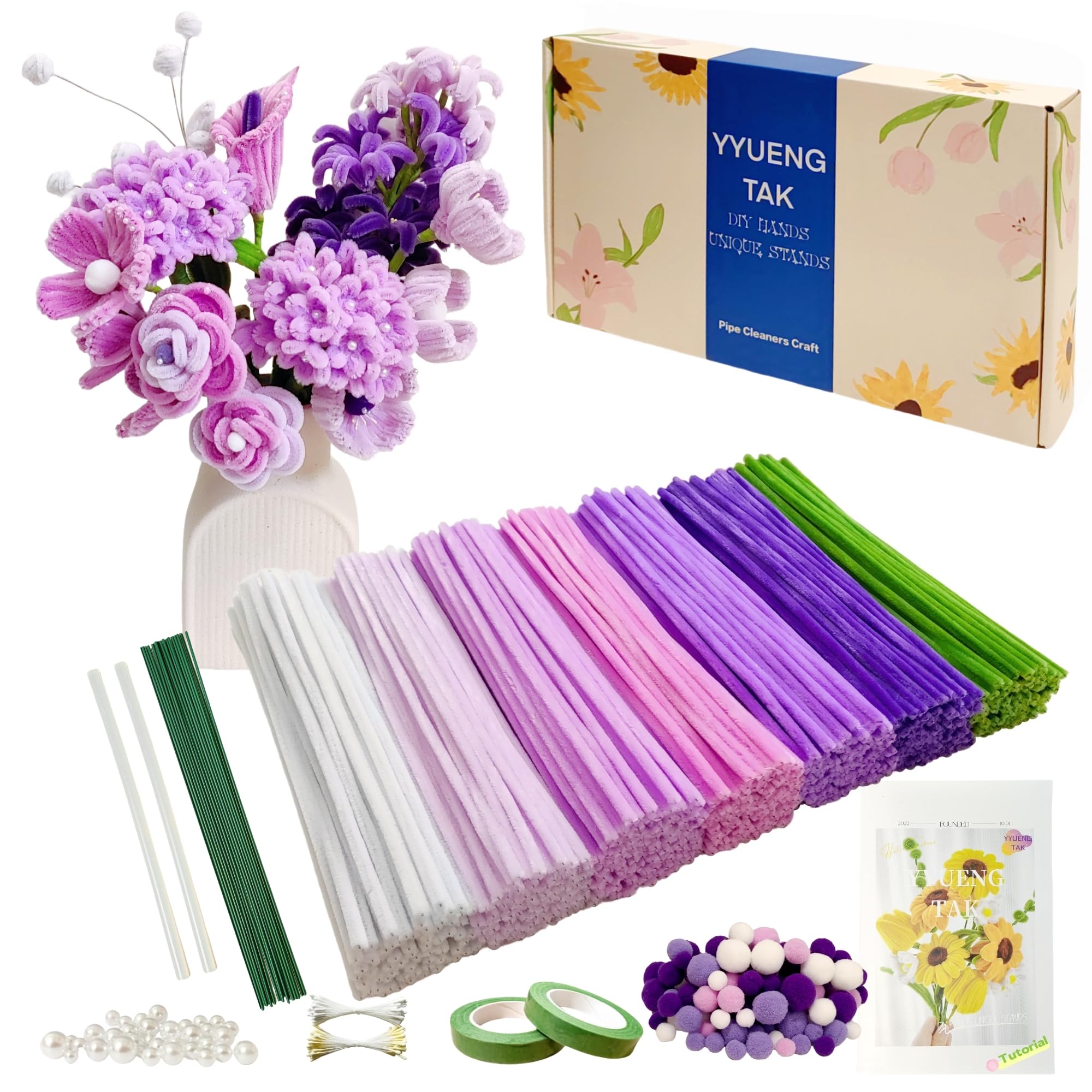 YYUENG TAK 500pcs Ombre Purple Colors Pipe Cleaners Flower Set