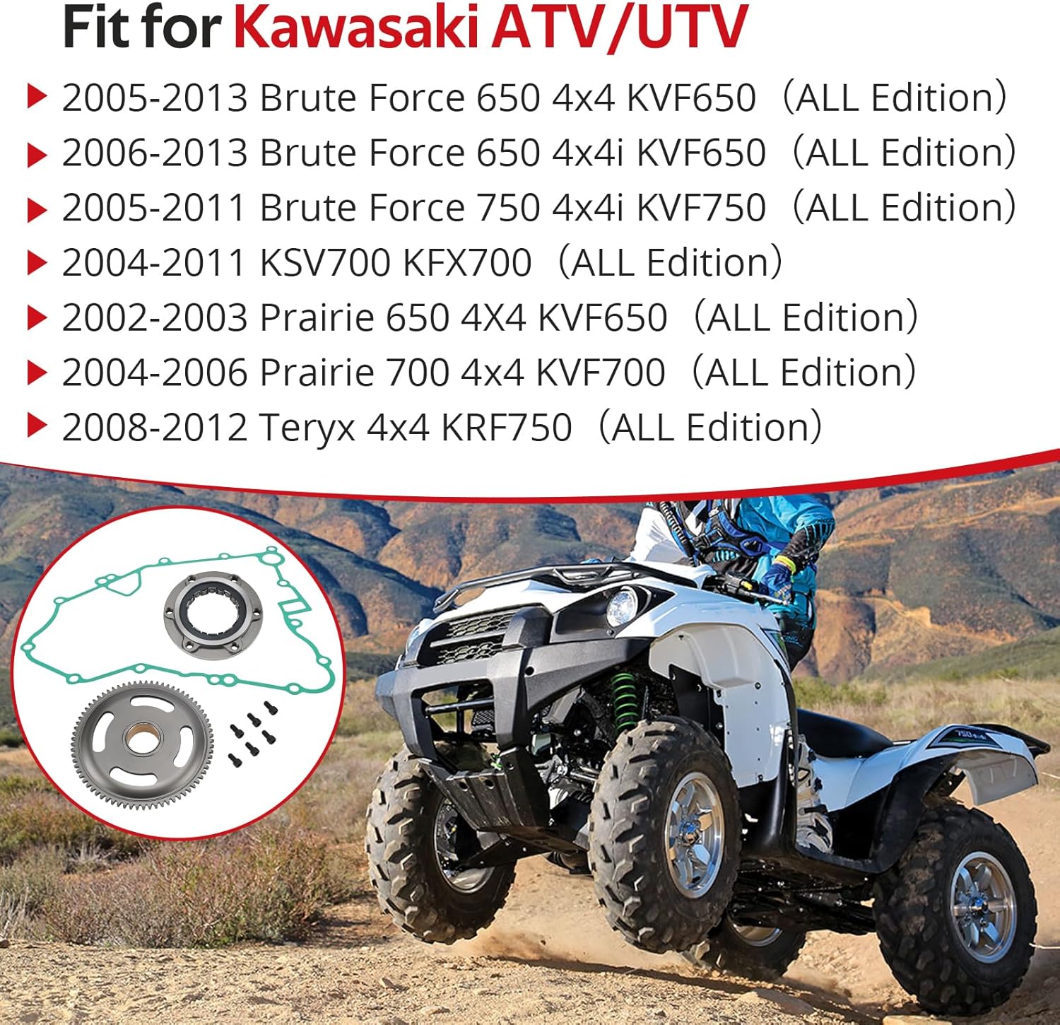 JAVIK Starter Clutch Idler Gear Gasket Bolt Kit Fit for Kawasaki Brute Force Prairie 650 700 4x4 KVF650 KSV700 KFX700 Teryx 4x4 KRF750 2005-2013,OEM#16085-1238