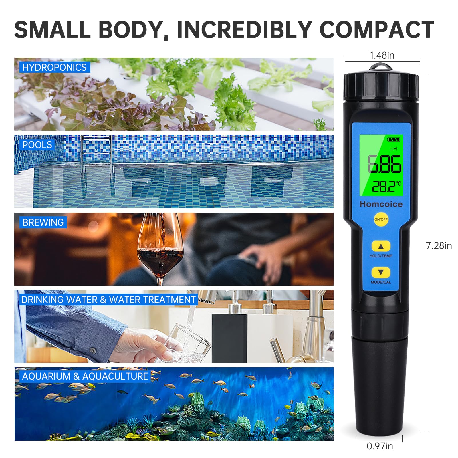 PH Mètre 4 en 1 avec TDS EC Température, IP67 étanche Testeur pH Piscine Hydroponie Spa, Tester Eau Numérique de 0.01 haute précision avec fonction ATC