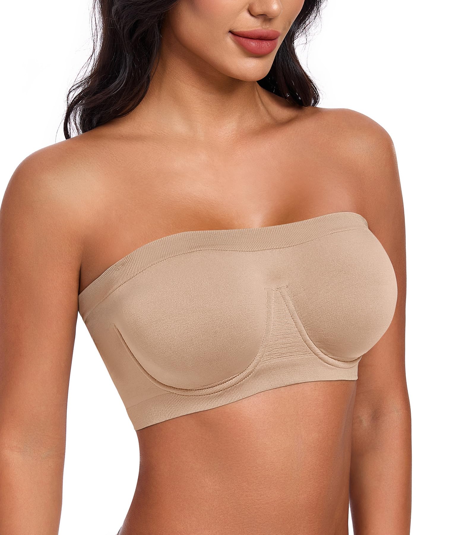 Exclare Strapless Bandeau Bra Underwire Unpadded Anti-Slip Silicone Multiway Support Tube Top Bralette for Women