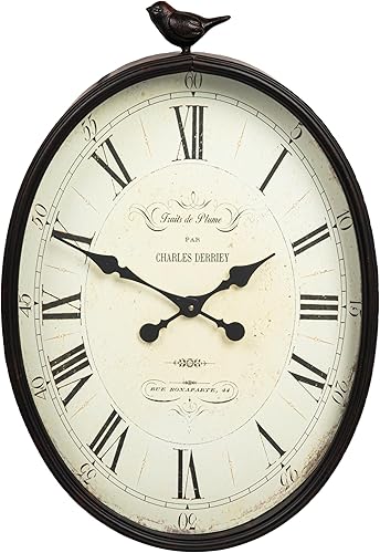 Miniatura 10 de Creative Co-Op Reloj de pared de metal ovalado con pájaro