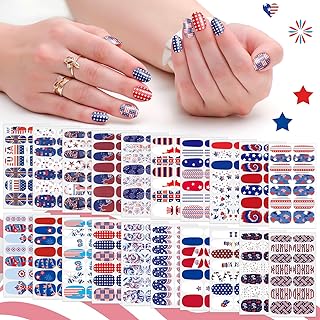 SILPECWEE 20 Sheets 4th of July Nail Polish Strips Independence Day Nail Wraps for Women Patriotic American Nail Polish Stickers Self Adhesive Fingernail Manicure Design with Nail File