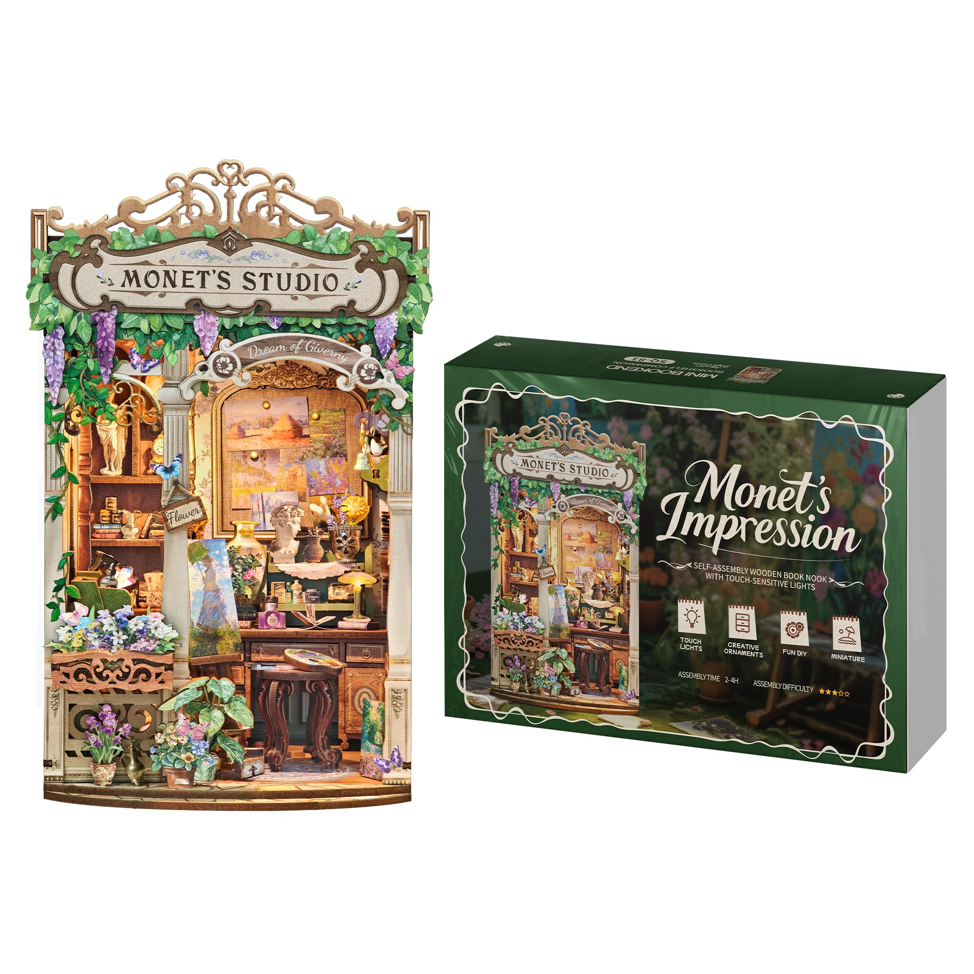 Book Nook - DIY Miniature House, Booknook con decorazione per libreria, modellismo da costruire per adulti - Monet