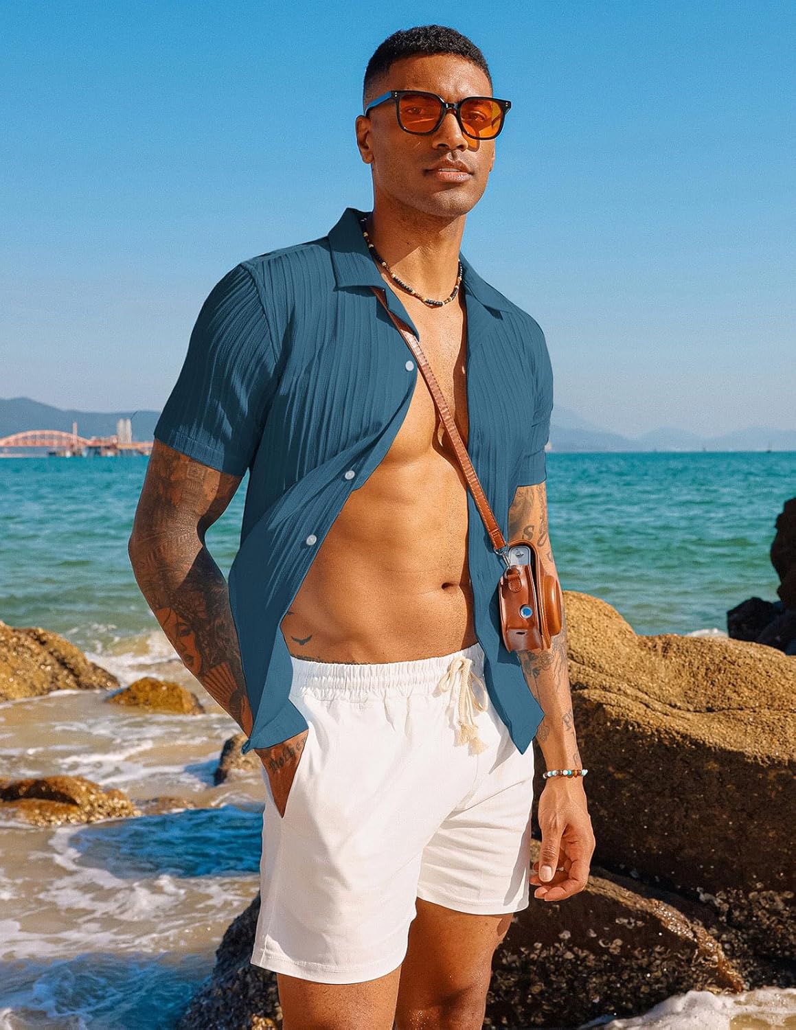 PJ PAUL JONES Men's Casual Button Down Shirts - Short Sleeve Summer Textured Beach Wrinkle-Free Shirts - Image 3