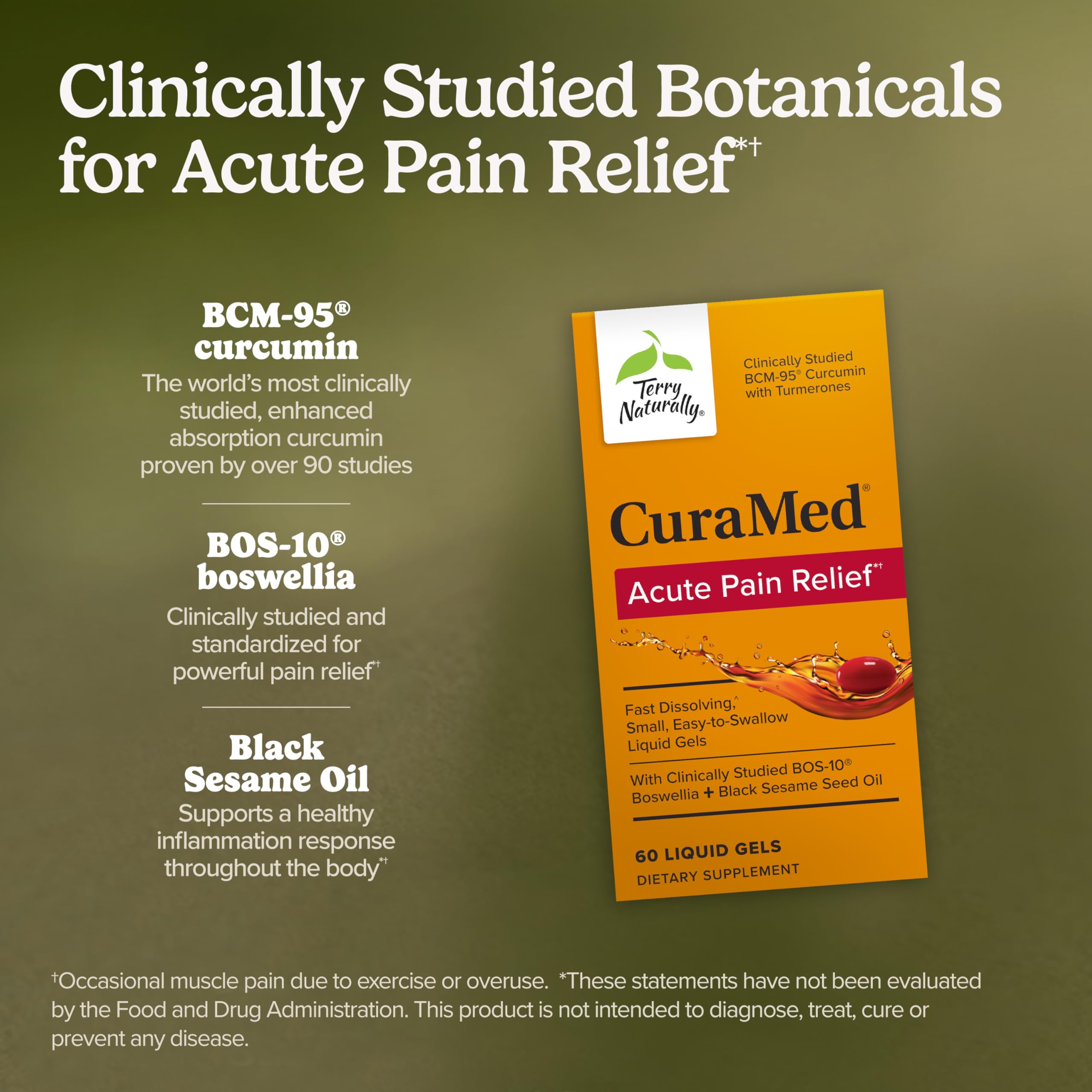 Terry Naturally Curamed Aiguë Pain Relief – 60 gels liquides – avec curcumine Bcm-95 et Boswellia – petit, facile à avaler, dissolution rapide – sans OGM – 30 portions 60 pièces (Lot de 1)
