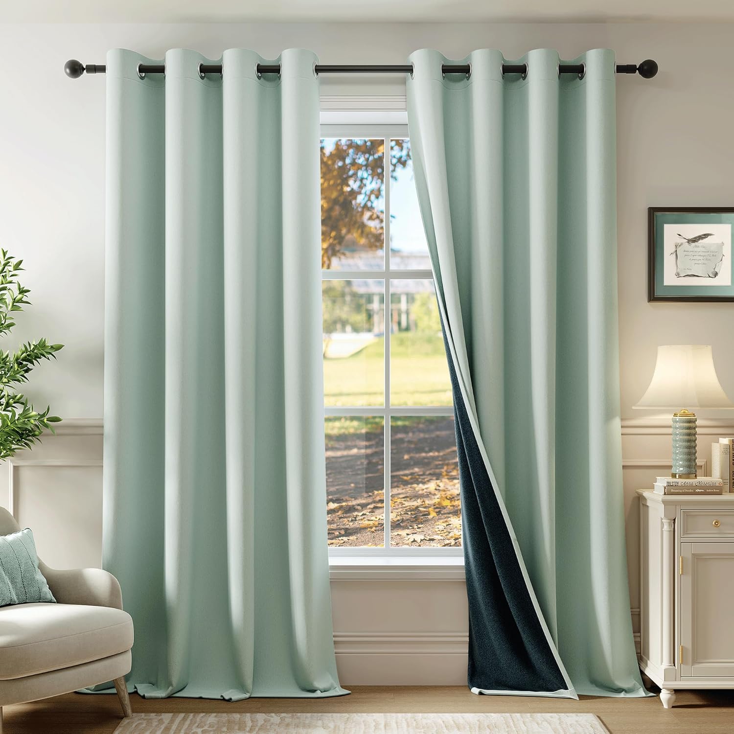 Beauoop 100% Blackout Curtains 54 Inch Long 2 Panels for Bedroom Living Room Seafoam Green Solid Room Darkening Thermal Insulated Soundproof Energy Saving Grommet Top Window Treatment Drapes,52x54 Seafoam Green 52"W x 54"L (Pack of 2)