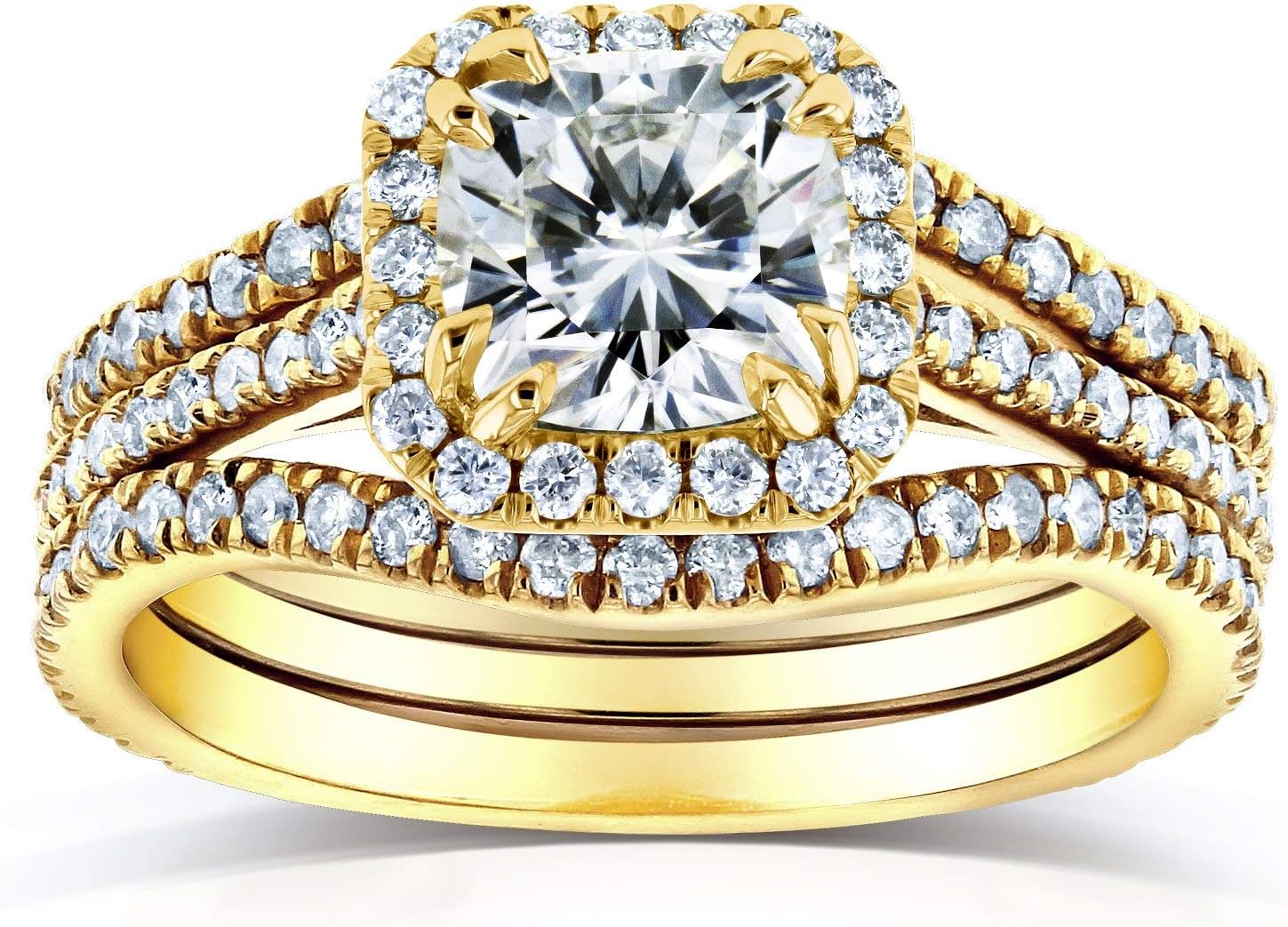 Kobelli Cushion Moissanite Halo Bridal Set 1 4/5 CTW in 14k Yellow Gold