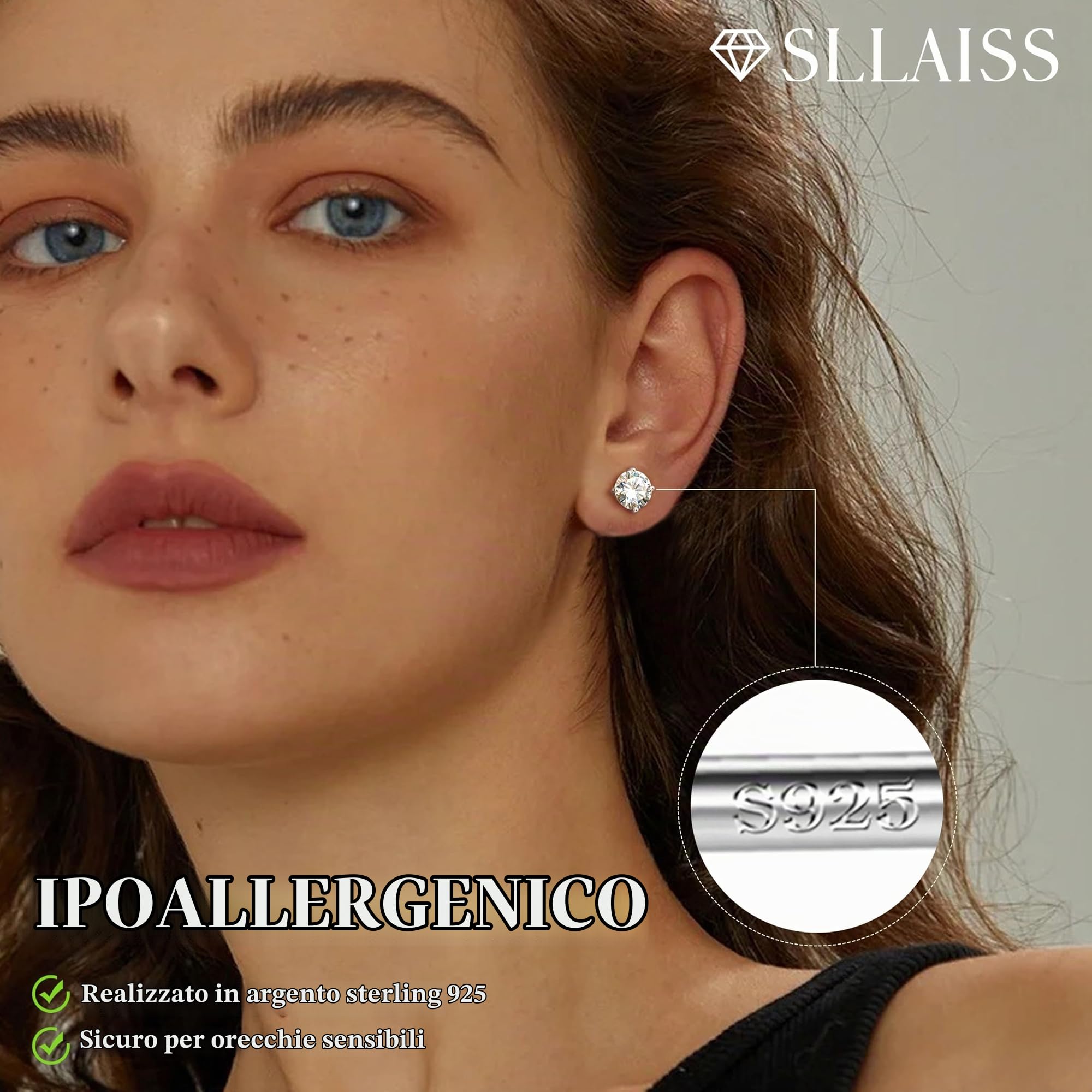 SLLAISS Orecchini Uomo Moissanite Argento 925