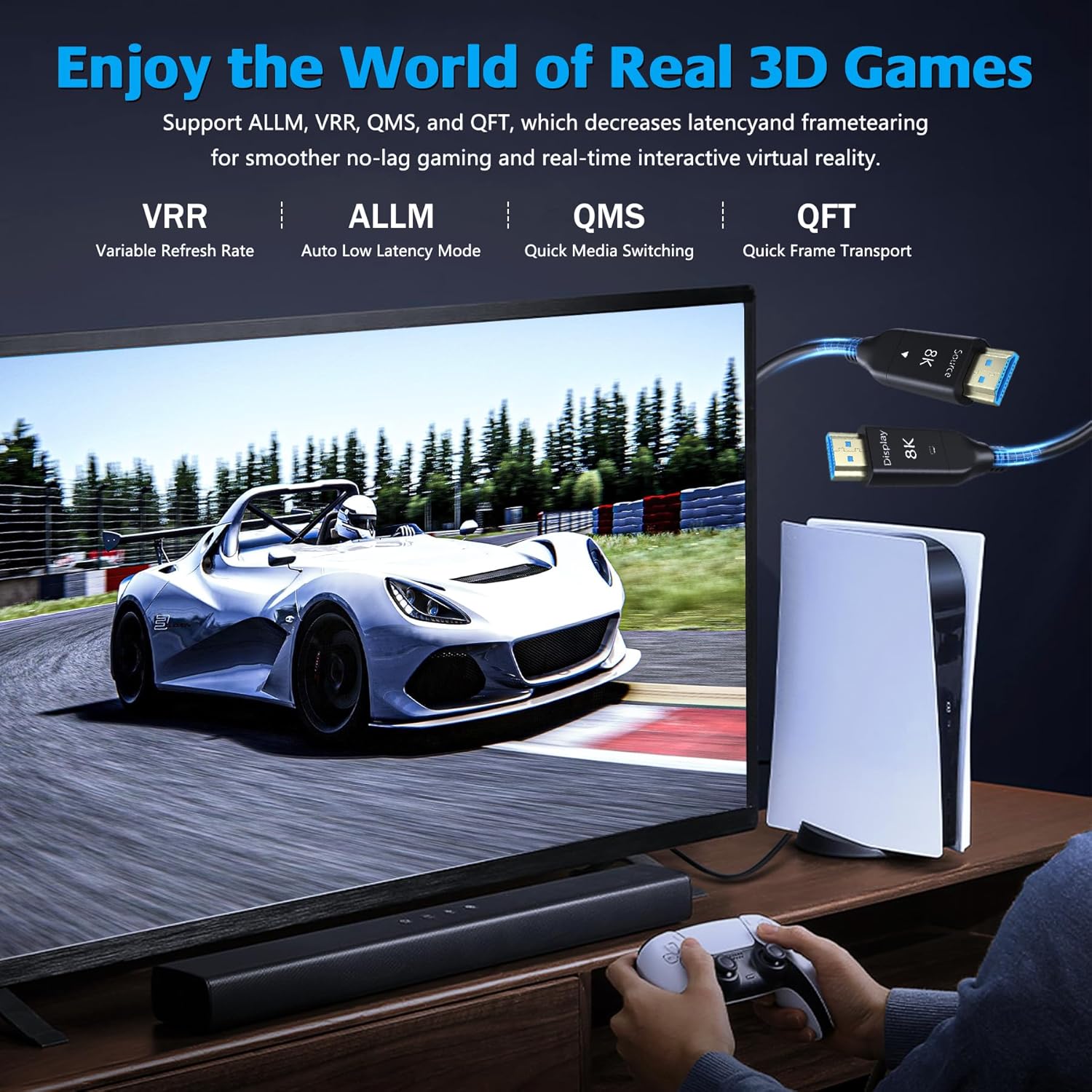 8K 164FT Fiber Optic HDMI Cable in-Wall, Long HDMI 2.1 Cable 48Gbps Ultra High Speed [8K@60Hz] Dynamic HDR, Ear,CHDCP 2.2&2.3,3D,Compatible with PS5 PS4 HDTV Monitor Projector