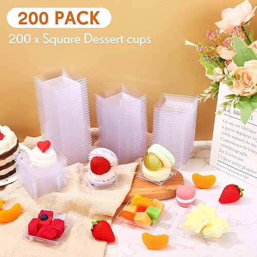 Miniatura 5 de Gandeer 200 platos de postre cuadrados de 2.5 x 2.5 pulgadas, platos desechables pequeños de plástico transparente para postres ensaladas,