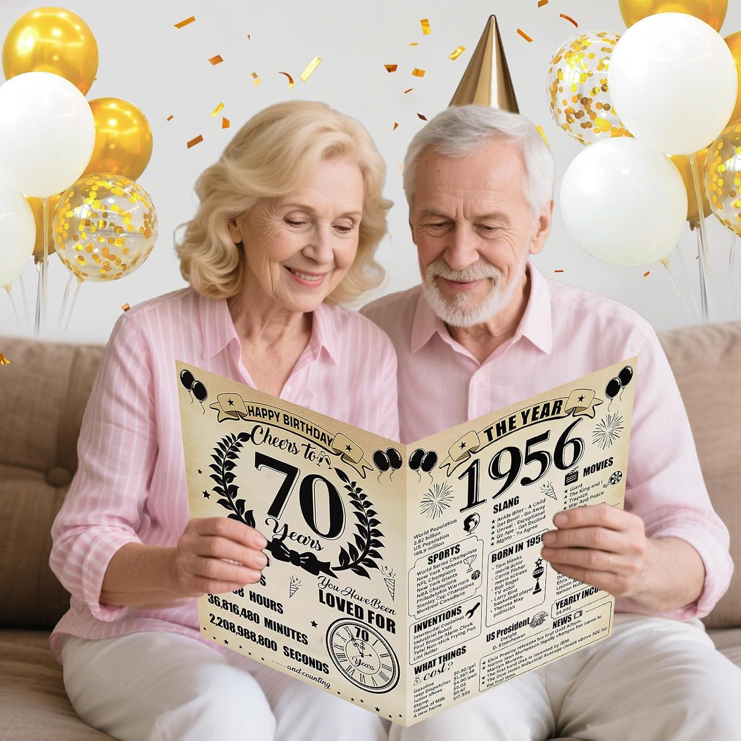 Large 70th Birthday Cards for Men Women, Vintage 1956 Happy 70th Birthday Greeting Card with Envelope Jumbo Seventy Guest Book Cheers to 70 Years Decorations Gifts Party Supplies - Image 5
