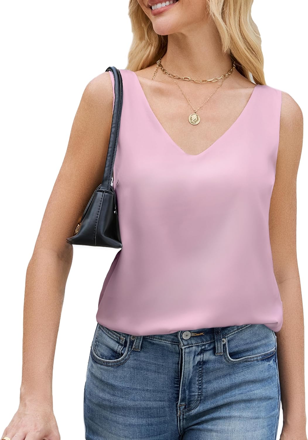 JTD Womens Silk Satin Tank Tops V Neck Dressy Casual Sleeveless Blouses Cami Camisole Summer Basic Tank Shirt
