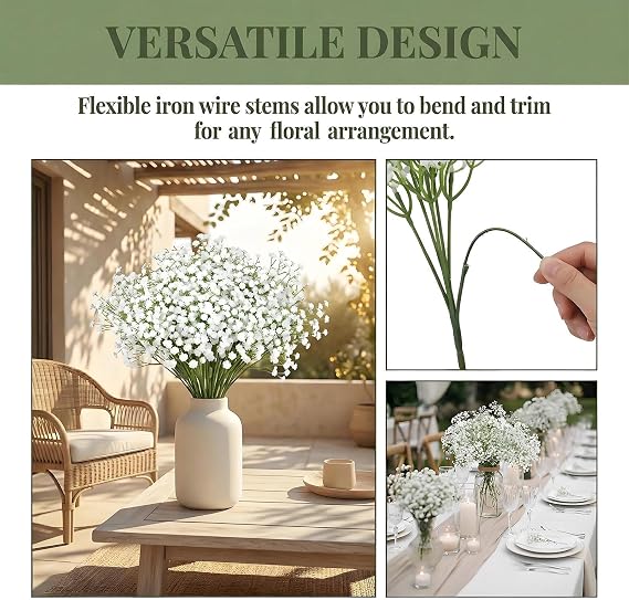 30Pcs Artificial Gypsophila Flowers – Realistic Faux Baby Breath Bouquets, Real Touch Fake White Flowers That Look Real, for Wedding, Party & Home Floral Arrangements Decor