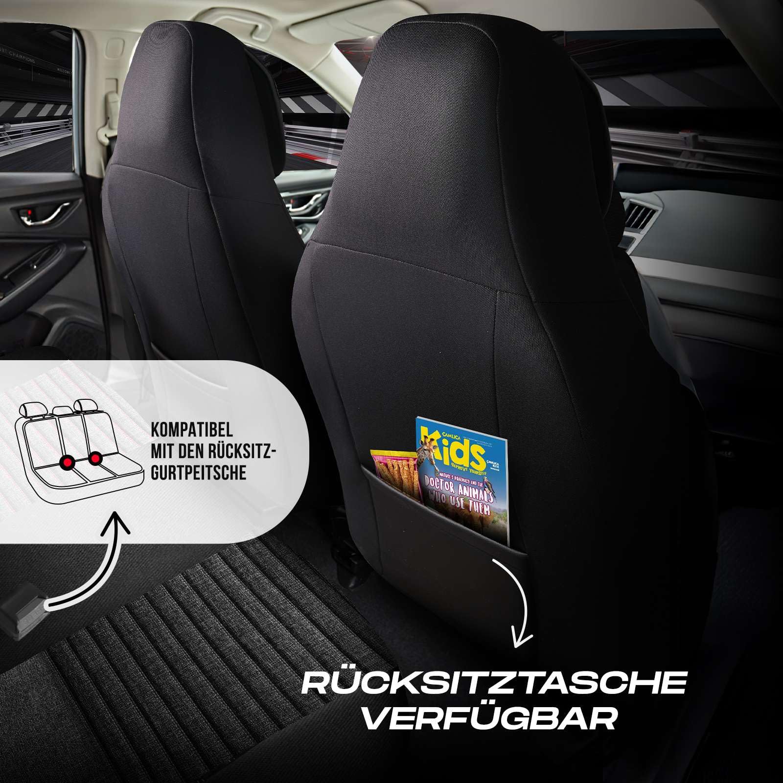 Autositzbezüge Universal für PKW & SUV - Premium Vordersitze Auto Sitzbezug aus Leinen, Rauchgrau-Grau, Airbag-Kompatibel Sitzauflage, Autoschonbezug, Vordersitz-Set inkl. Montageset
