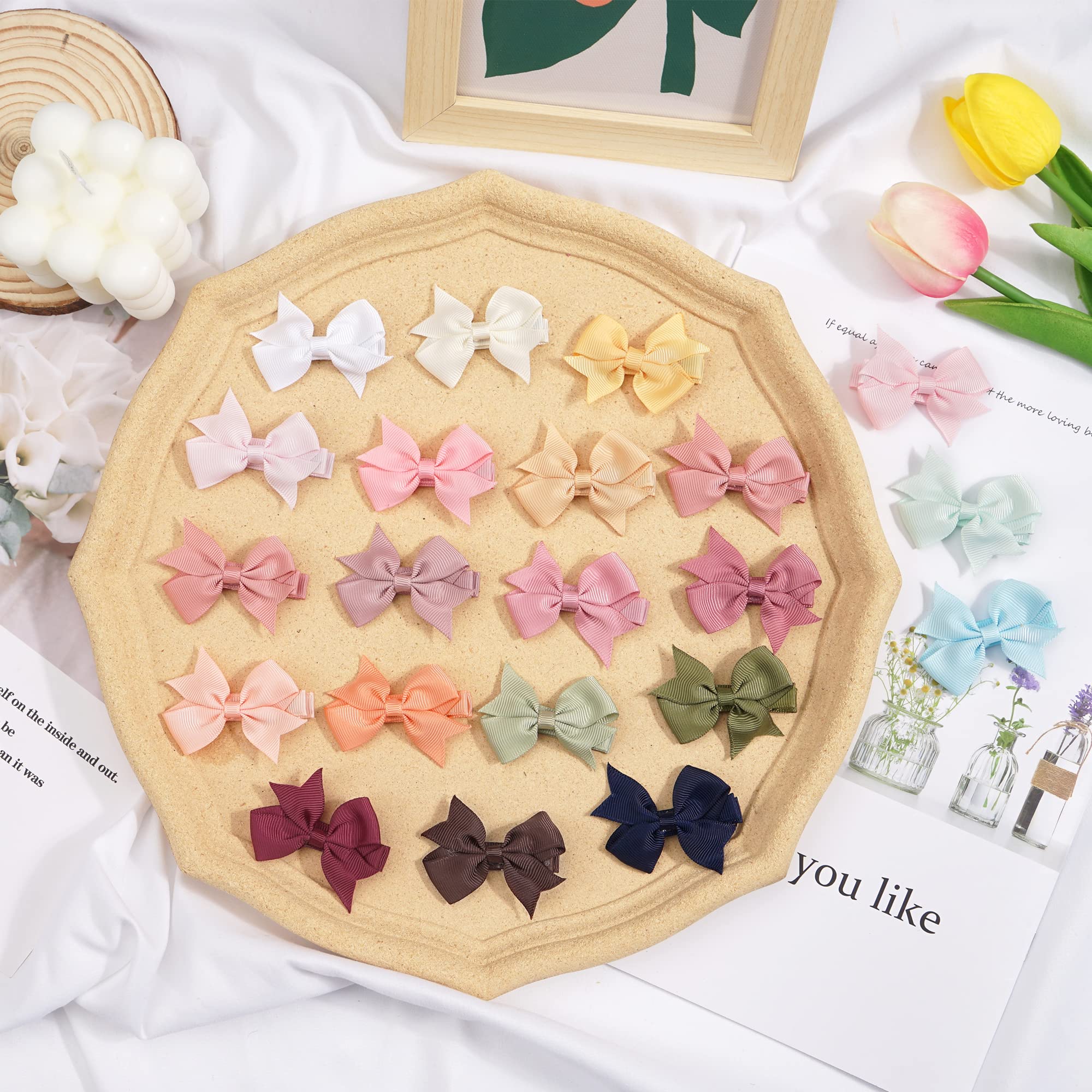JOYOYO 50 Pezzi Mollette Capelli Neonata Piccolo Fermagli per Capelli per Bambini, Colori Pastello Fiocchi Capelli per Bambina 5 cm
