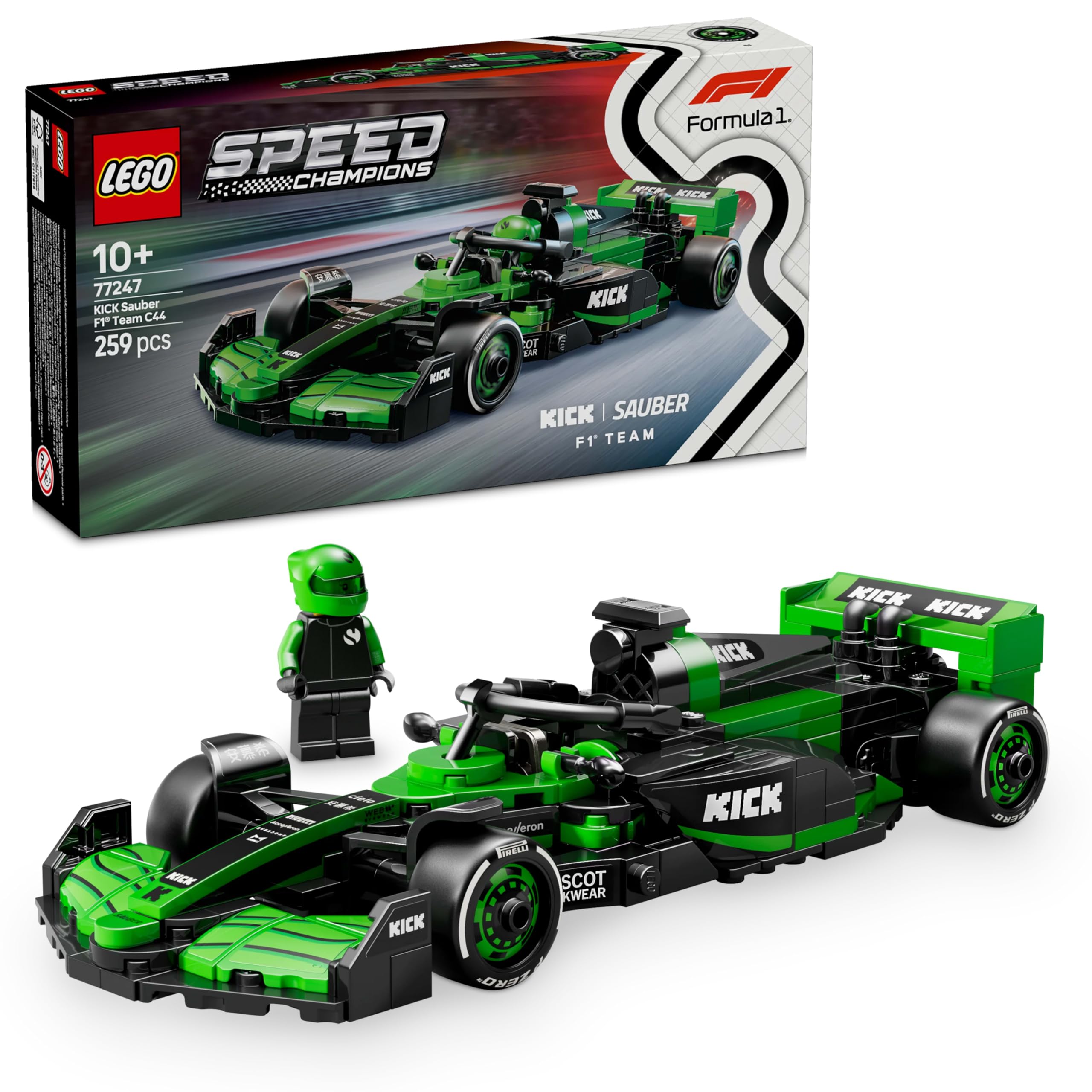 LEGO Speed Champions KICK Sauber F1 Team C44 Race Car Toy with a Collectible Formula 1 Driver Minifigure