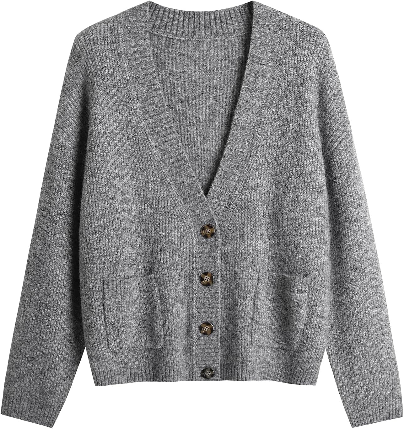 Women's Knit Cardigans Open Front Long Sleeve V Neck Button Down Loose Cardigan Sweaters Cable Knit Outwear Coats