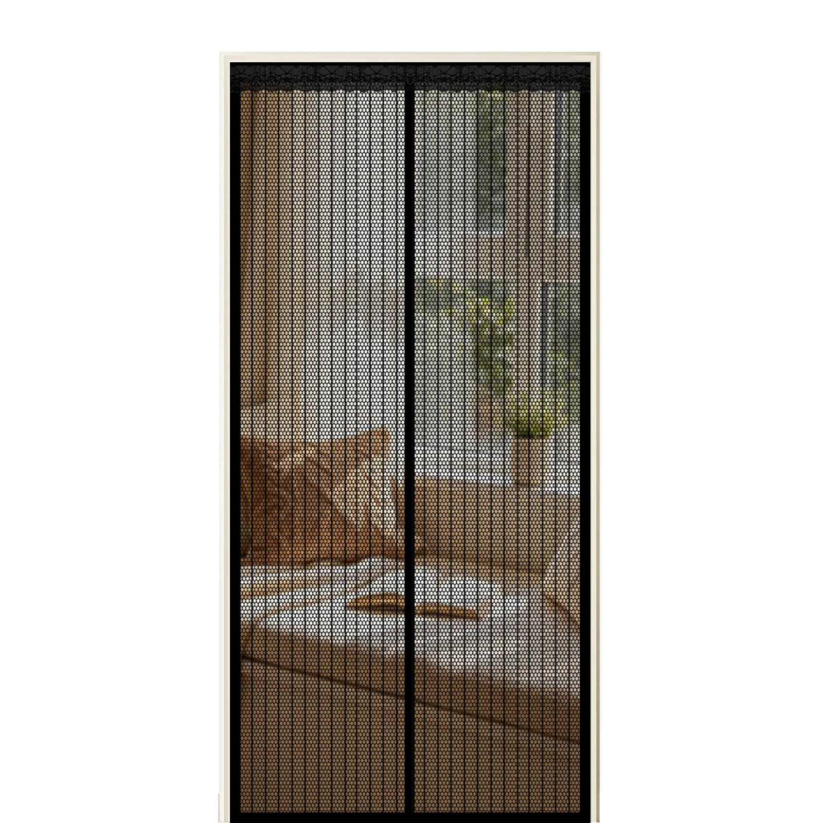 Screen Door 110 x 275 cm Self Sealing Powerful Magnets Auto-Close Insect Curtain with Powerful Magnets & Full Frame Magic Tape Suitable for Patio Doors Balcony Bedroom, Black