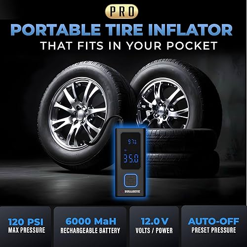 Miniatura 2 de Bullseye Pro - Inflador de neumáticos portátil Pocket Air Pro, compresor de aire para neumáticos, bolas, bicicleta con válvula Persta, apagado