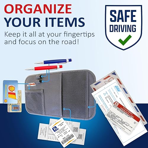 Vista 5 de Organizador de visera solar para automóvil, soporte para documentos de automóvil y almacenamiento pequeño, bolsa para registro y seguro, diseño