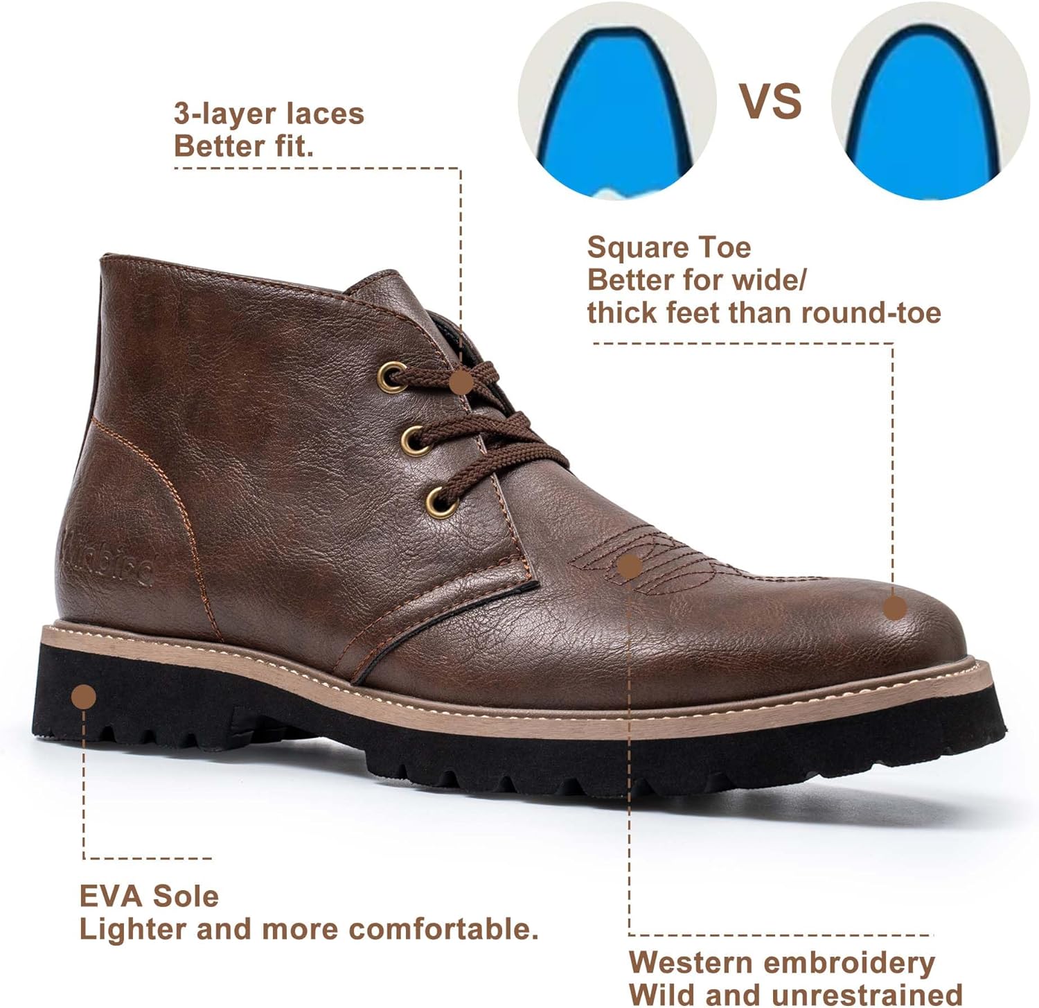 Chukka Boots Men's Lightweight Square Toe Lace Up Desert Ankle Boots Causal Dress Boots for Men Western Cowboy Boots with Memry Foam - Image 4