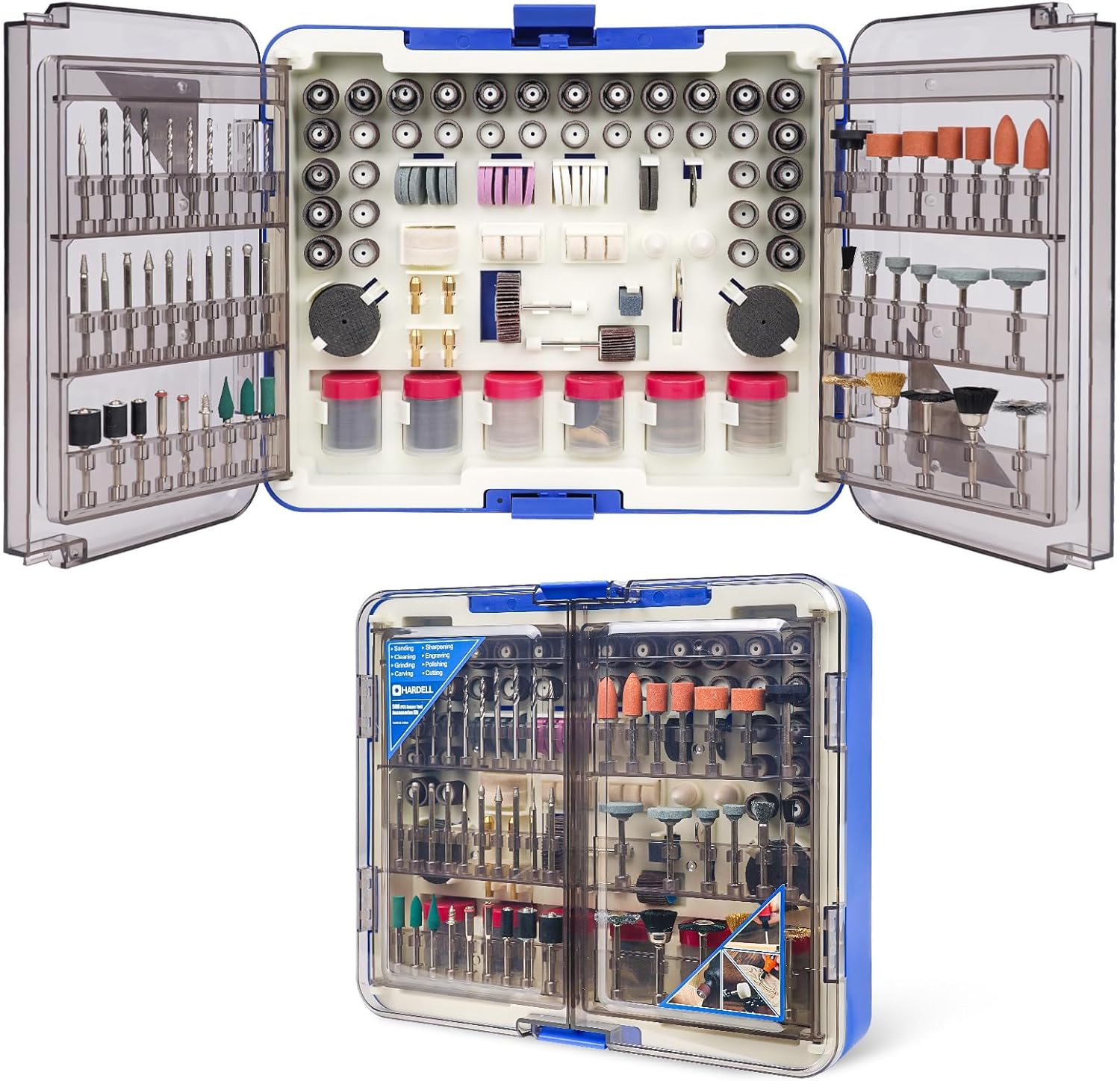 HARDELL Rotary Tool Accessories, Fits Dremel Rotary Tools, 508PCS Power Rotary Tool Bits with 1/8″(3.2mm) Diameter Shanks, Universal Fitment for Sanding, Drilling, Polishing, Carving, Polishing