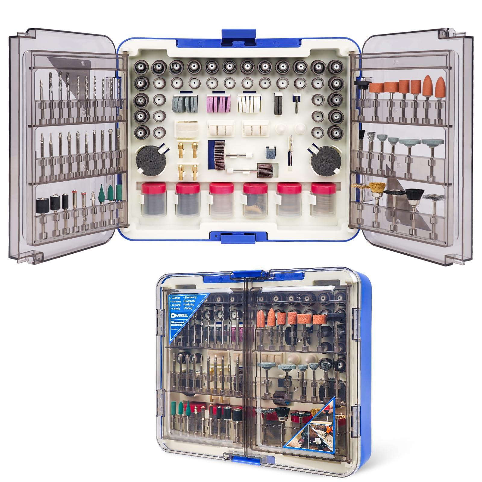 HARDELL Rotary Tool Accessories, Fits Dremel Rotary Tools, 508PCS Power Rotary Tool Bits with 1/8"(3.2mm) Diameter Shanks, Universal Fitment for Sanding, Drilling, Polishing, Carving, Polishing