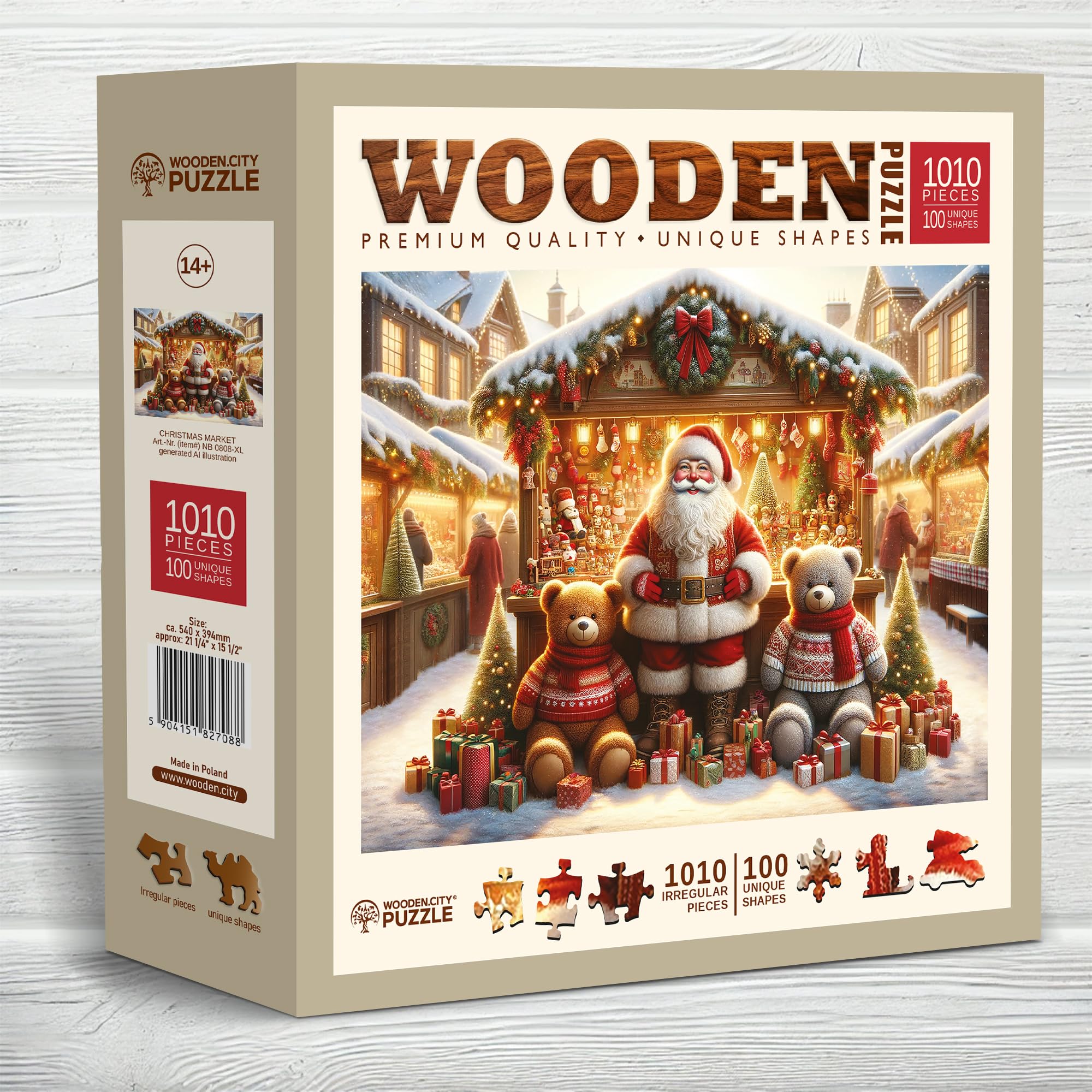 WOODEN.CITY - Puzzle de Navidad (1000 piezas, madera, 100 piezas, con 100 figuras festivas únicas, 54 x 39,4 cm), diseño navideño