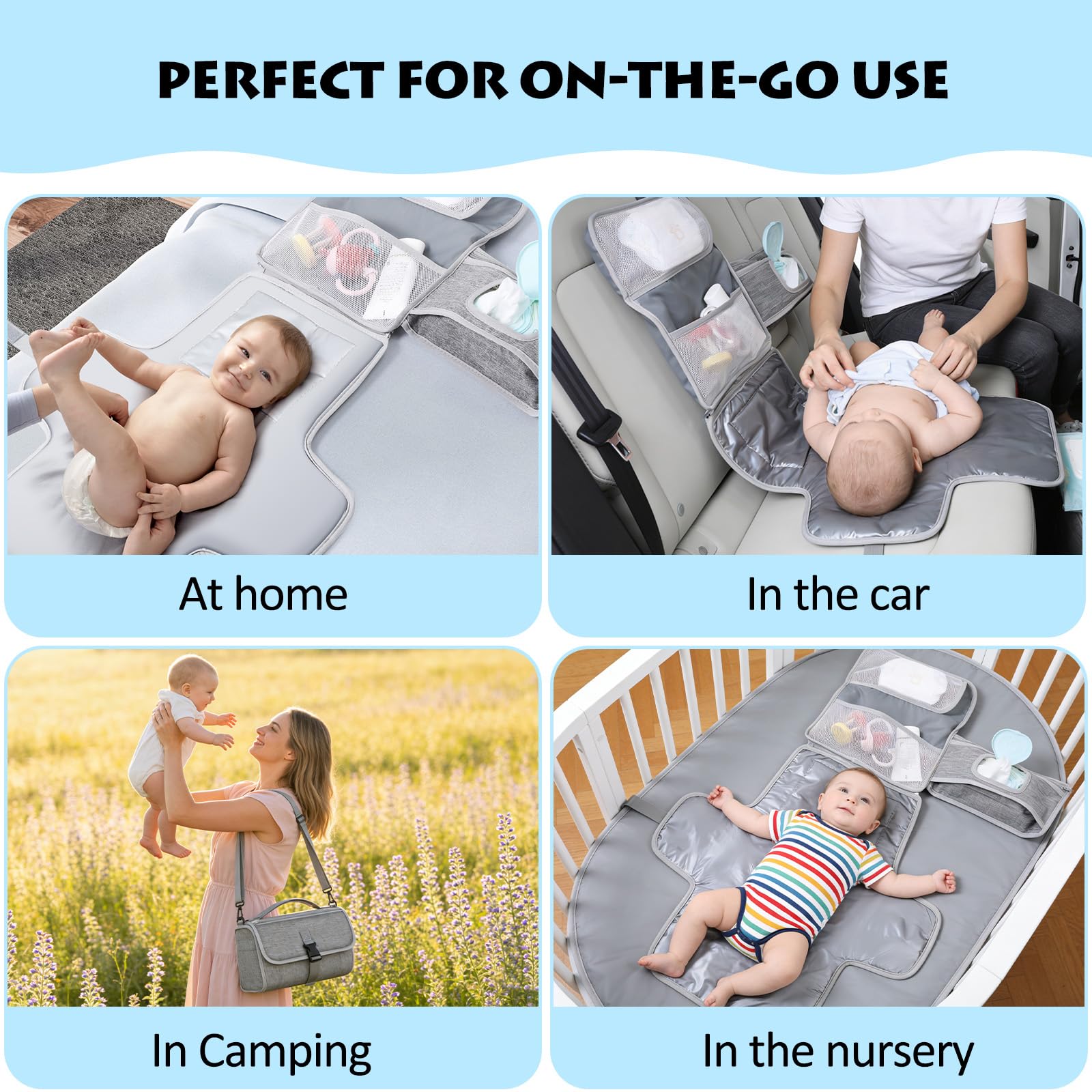 Romon Cambiador Para Viajes Portátil Plegable Gris Impermeable 0-3 Meses Desmontable Con Multiples Compartimentos Para Salidas Y Viajes
