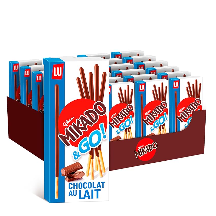 Immagine del prodotto Mikado Cioccolato al Latte, Bastonicino Sottile e Croccante, Ricoperto di Gustoso Cioccolato al Latte, Pratico da mangiare e adatto per ogni occasione, 24x39g (24 Confezioni da 39g)