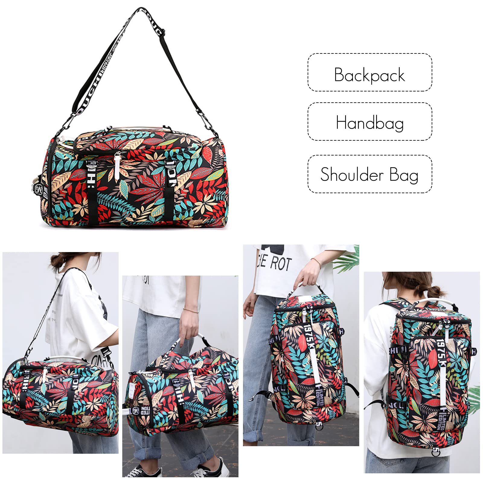 FANDARE Borsone da Viaggio Sportivo Grande - Borsa Palestra per Donna e Uomo - Weekender con Tracolla per Laptop, Piscina e Zaino