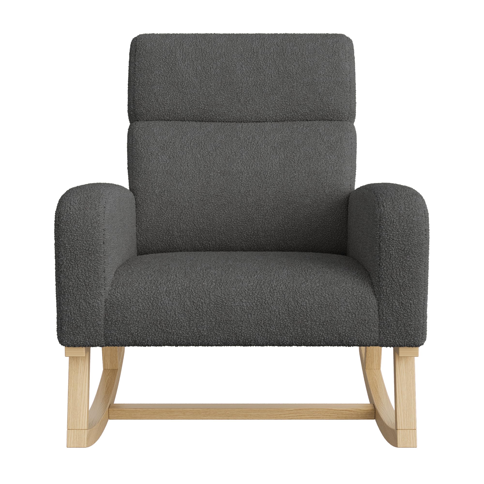 Mecedora, mecedoras de lactancia para adultos, respaldo alto, sillones de tela de peluche con base de madera y bolsillo lateral, sillón de ocio para salas de estar y dormitorios (gris oscuro)