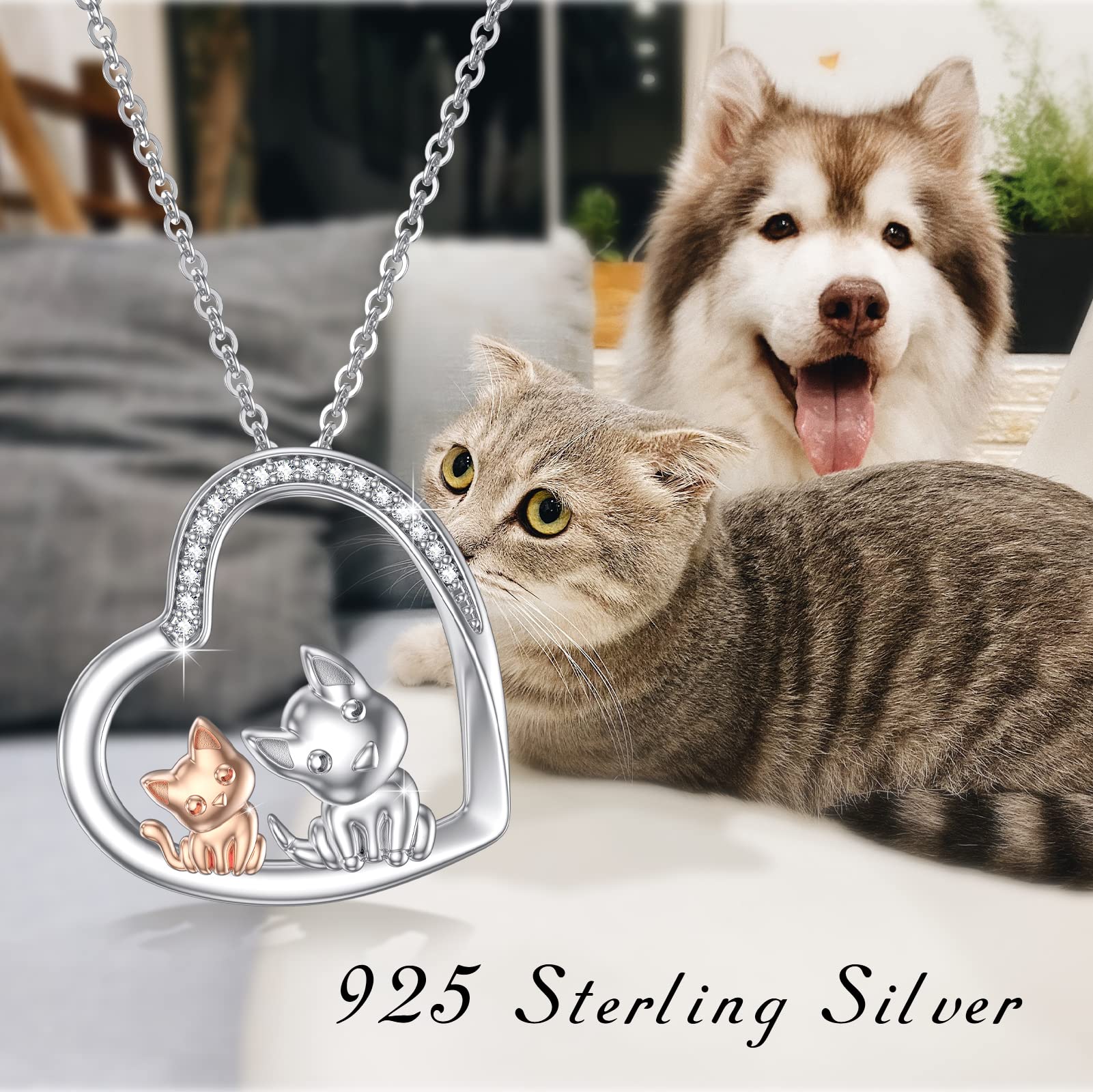 Collana con ciondolo a forma di cuore, in argento Sterling 925, con ciondolo a forma di gatto, cane/cavia/farfalla, per donne e ragazze, amanti degli animali domestici