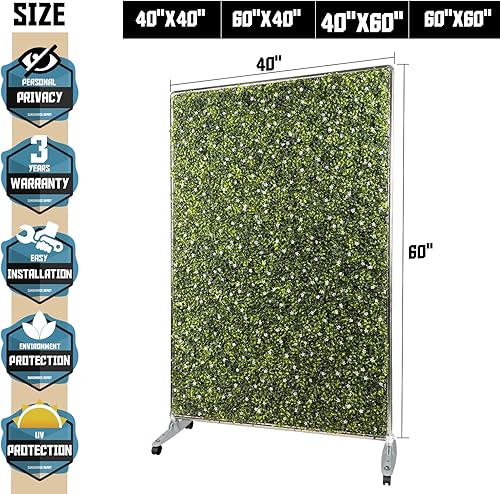 Miniatura 3 de TANG Divisor de ambientes móvil, fondos de madera de boj, pantallas de privacidad con ruedas lisas, divisor de pared portátil para oficina,