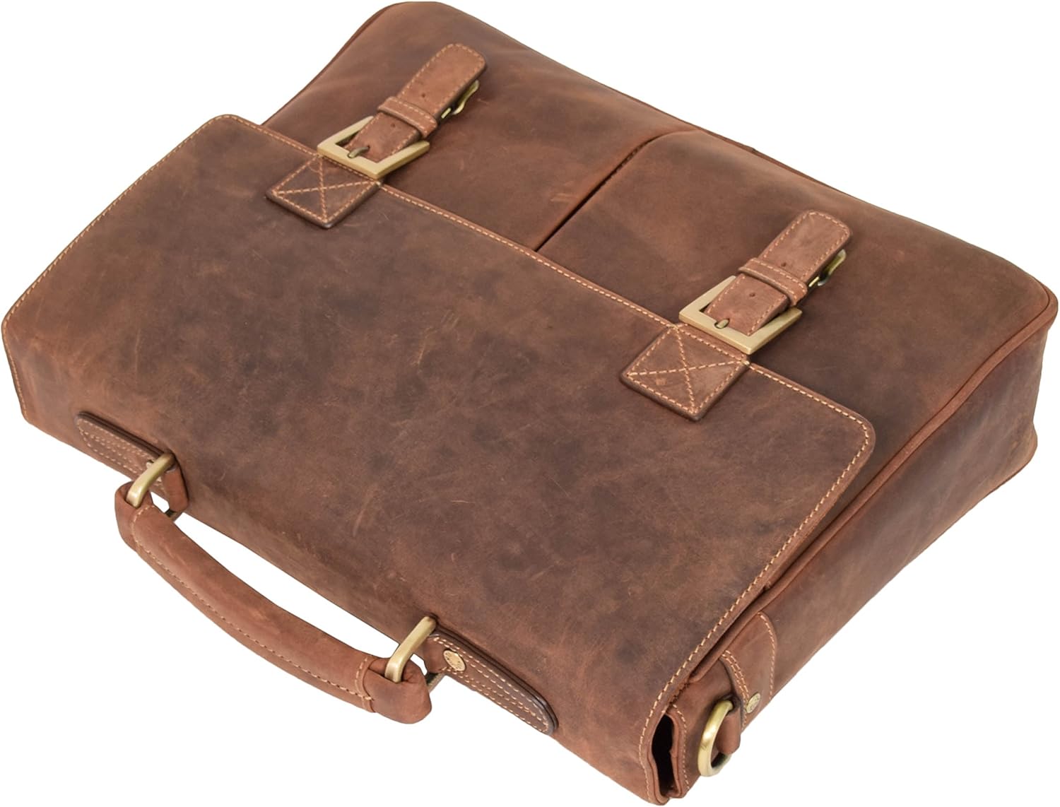 Real Leather Briefcase Cross Body Satchel Messenger Organiser Bag Cobar Tan