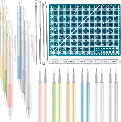 Lanties 24 Pcs Art Cutting Tools Kit, 6 Carving Craft Paper Pen Cutting Tool with 12 Refills 4 Weeding Art Tool Double Sided Cutting Mat for DIY Project Art Hobby