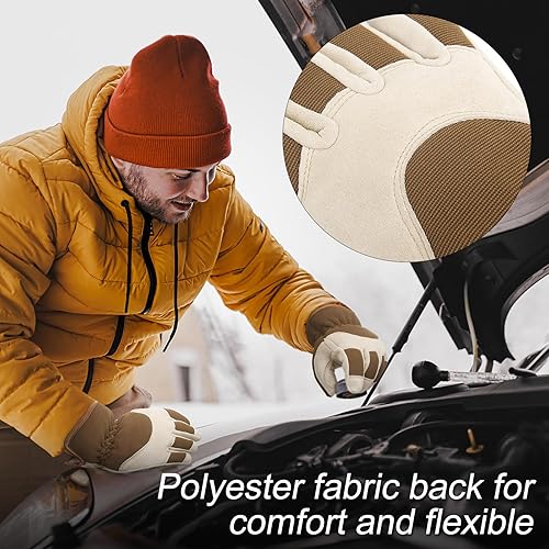 Vista 18 de HANDLANDY Guantes de trabajo aislados, guantes térmicos de invierno impermeables para hombres y mujeres Negro-Amarillo