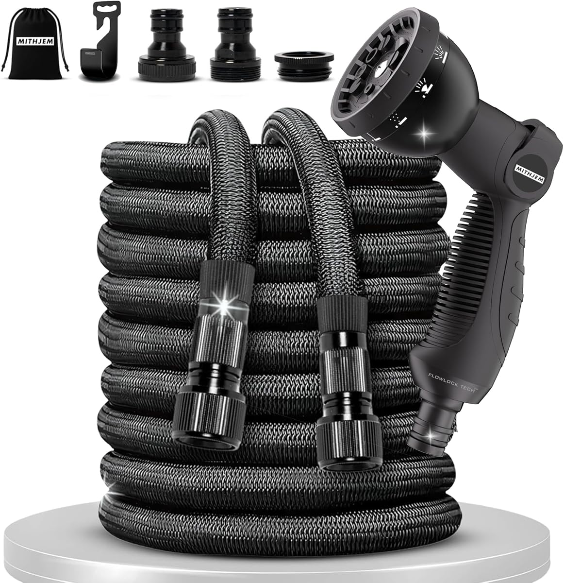 Manguera Jardin 30 metros – Manguera extensible 30 metros poliester 3750D Alta Densidad y Conectores Metalizados Universales 1/2", 3/4" – Enrollador Manguera Jardin Extensible