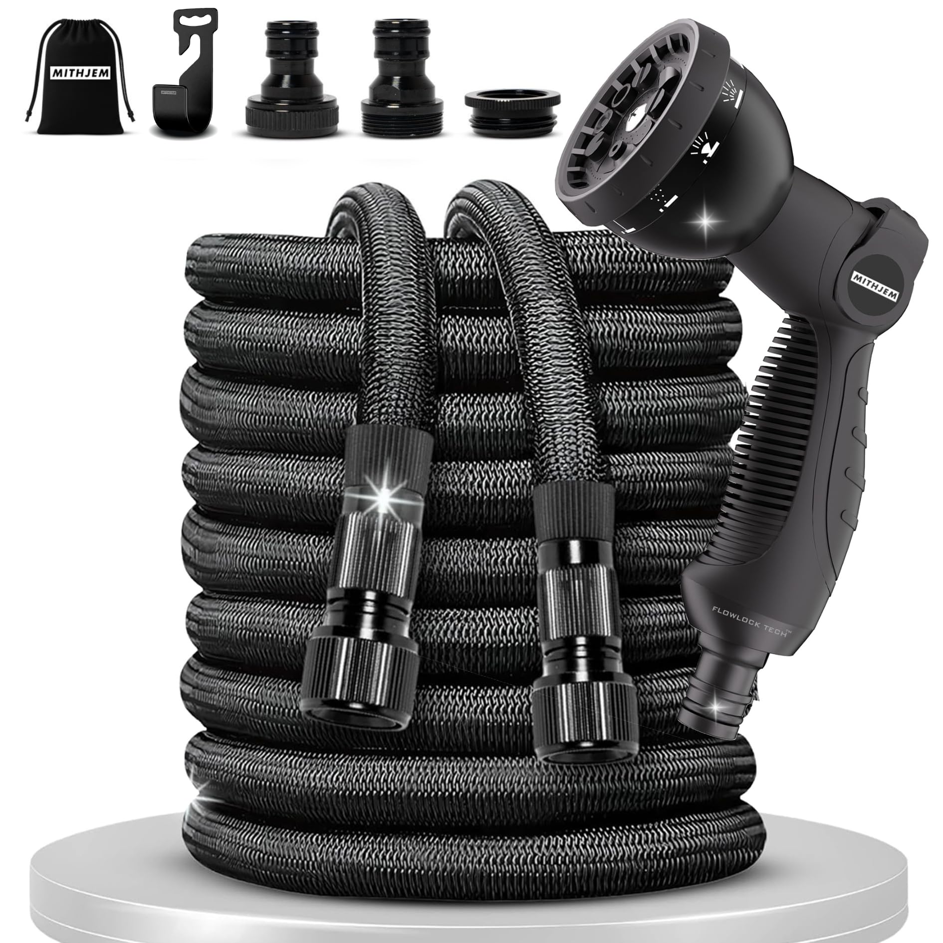 Tubo da giardino 30 m - Poliestere 3750D ad alta densità e connettori metallici universali 1/2", 3/4" - Tubo estensibile arrotolabile - Garden Hose