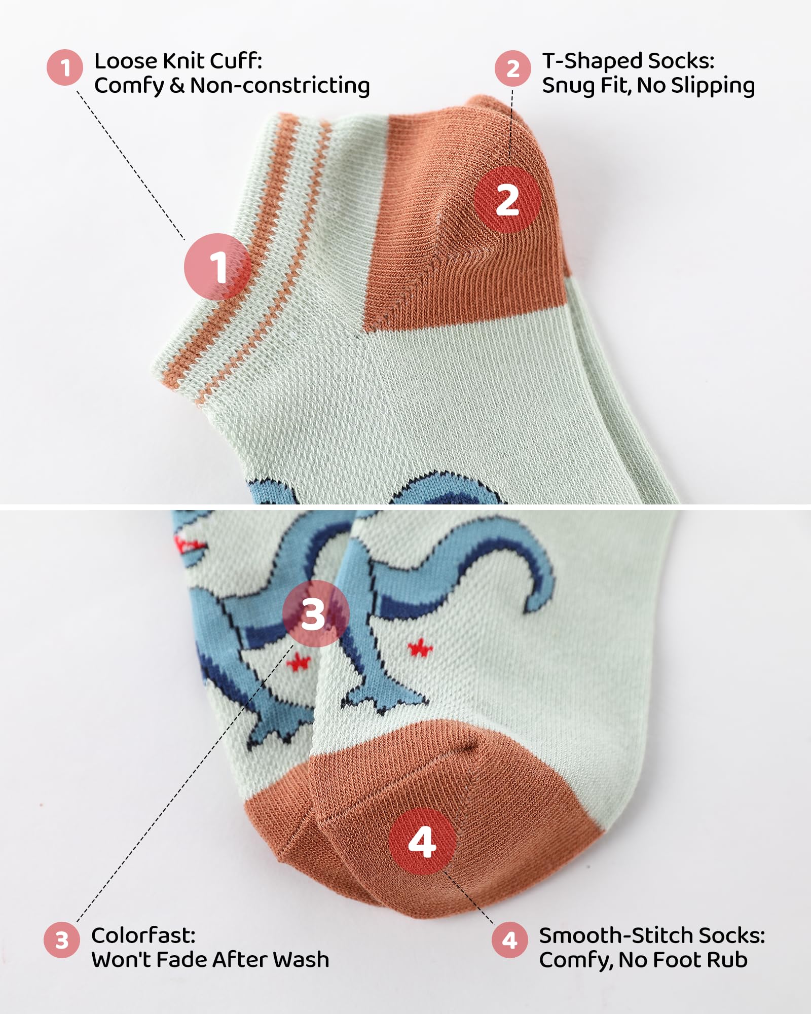 CHUNG Calcetines tobilleros de algodón para niños, paquete de 5/10 unidades, corte bajo, malla de dinosaurio, 2-9 años, peso ligero, para la vuelta a la escuela, correr, deportes, casual