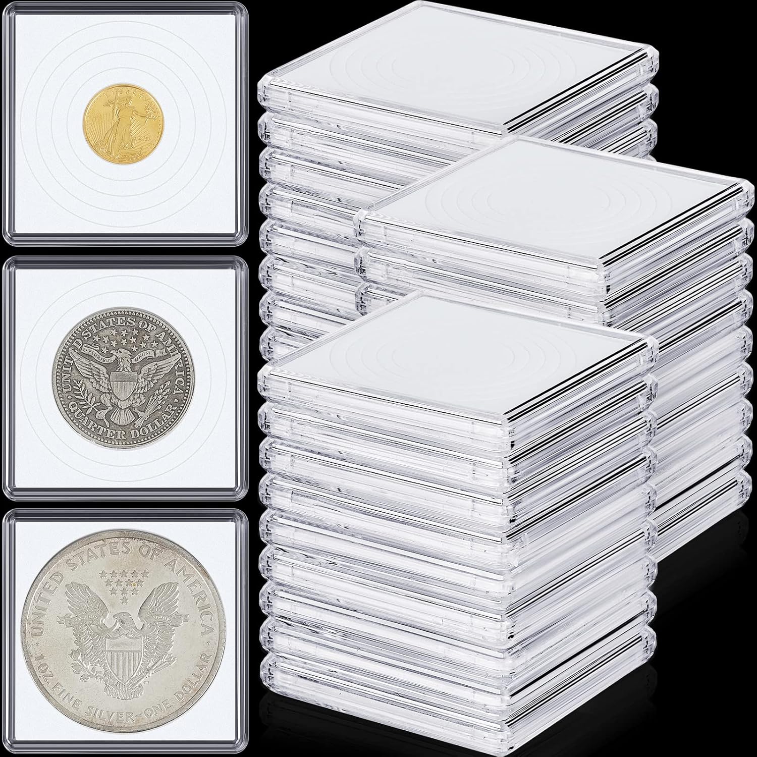 30 Pcs Coin Snap Holder Acrylic Silver Dollar Coin Holder 2 x 2 Inch