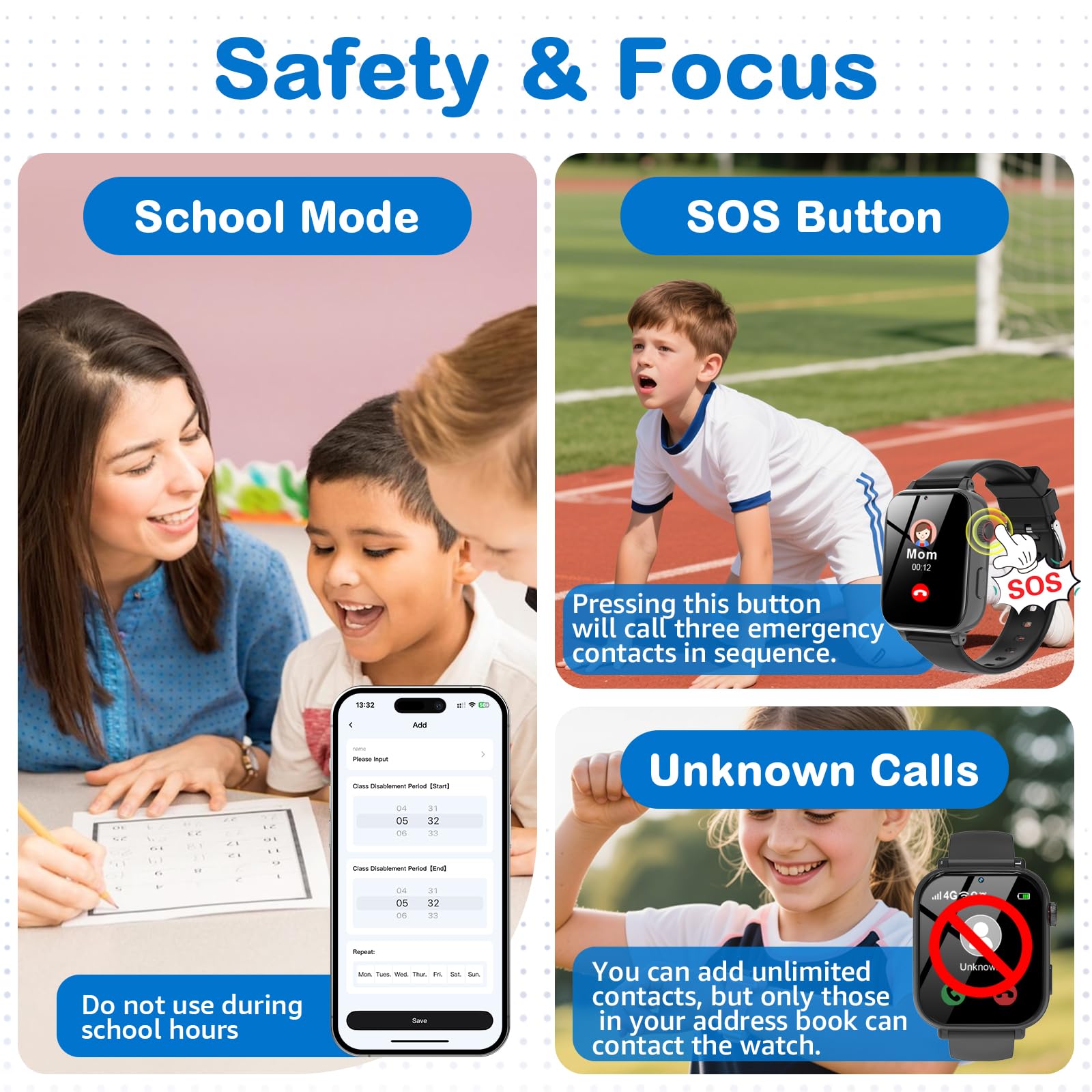 Ucani 4G Orologio Smartwatch Bambini, Orologio Intelligente con GPS, SOS, Telefono/Chat/Videochiamata, Modalità Scuola, Contapassi, Sveglia, Gioco Smart Watch Ragazza Ragazzo 4-12 Anni Regalo, Nero